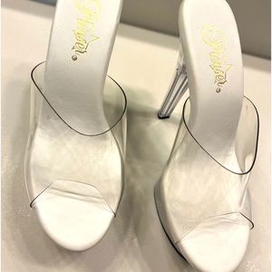 Size 8 Narrow Stripper Heels (Clear) Platform.